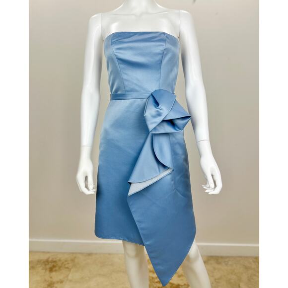 ABS Allen Schwartz Strapless Dress Light Blue Satin Corset Draped Pleated US 2 - Picture 1 of 11